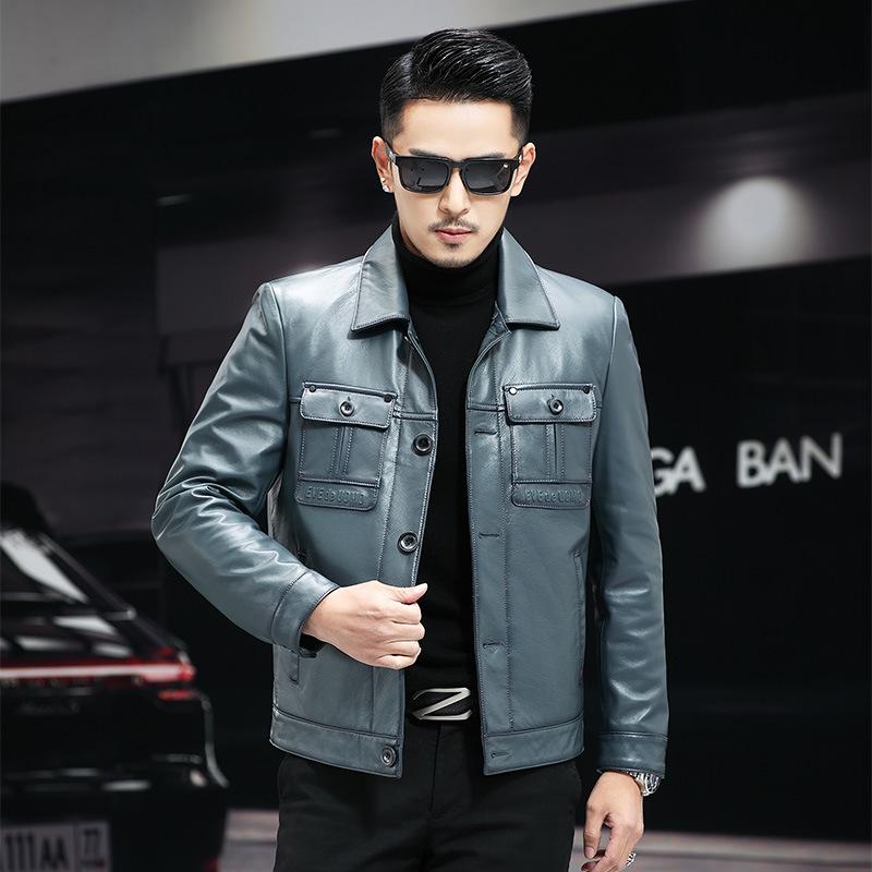 

Весна и осень, новый верхний слой телячьей кожи, кожаная куртка мужская с лацканами, повседневная деловая куртка для мужчин 3XL