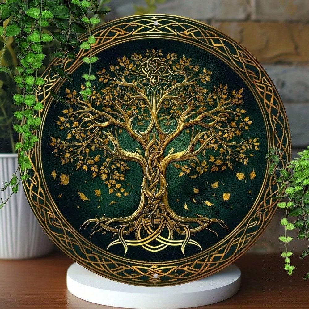 Vintage Tree of Life Round Metal Wall Art 2D Aluminum Sign for Living Room Home Decor