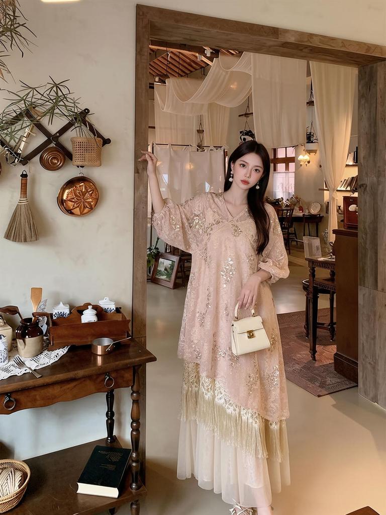 Summer 2026 Elegant Chinese Floral Embroidery Two-Piece Long Dress for Women, Style P0207.