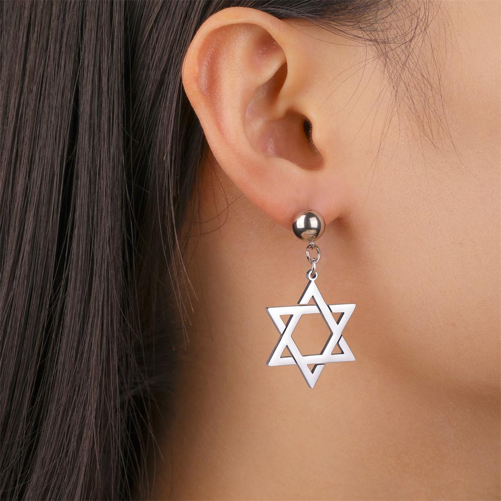 Star of David Stud Earrings Women Stainless Steel Silver Color Classic Six-pointed Star Earrings Jewish Amulet Jewelry