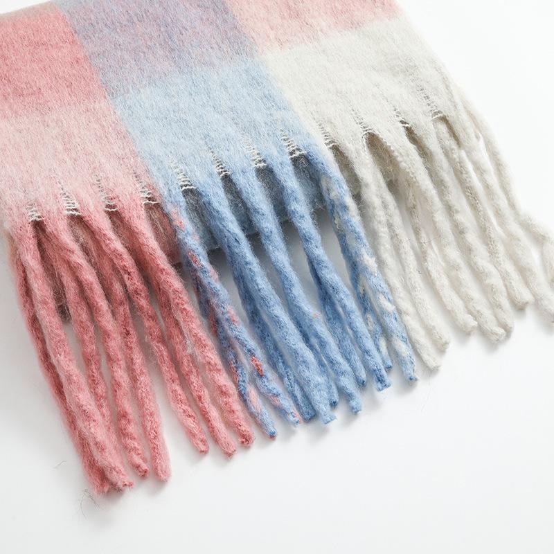 Men's and Women's Thick Woolen Scarf: Solid Color Knitted, Warm, Tassel-Edged, Imitation Cashmere for Winter