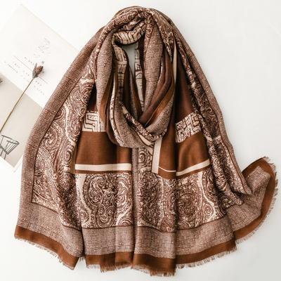 Retro Ethnic Style Cotton and Linen Hand Feel Scarf Positioning Cashew Geometric Scarf Thick Shawl for Women