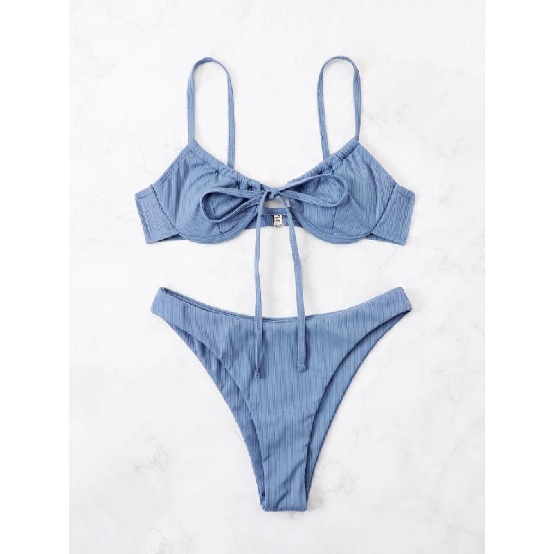 

2025 Push Up бикини женский купальник с завязками спереди сексуальный купальник на косточках женский купальный костюм летний пляжный костюм L синий