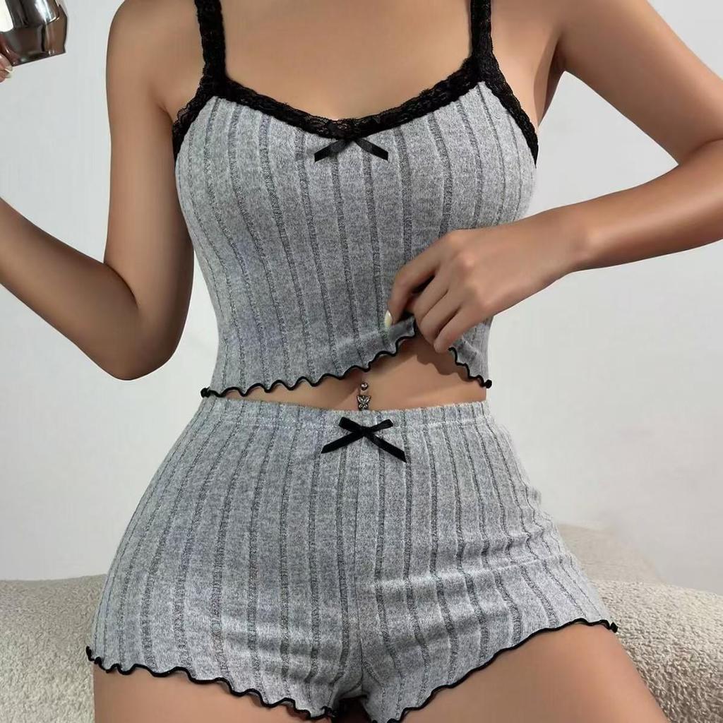 Available Now: Stylish Women's Lace Camisole and Shorts Pajama Set – Versatile and Sexy Home or Outdoor Wear