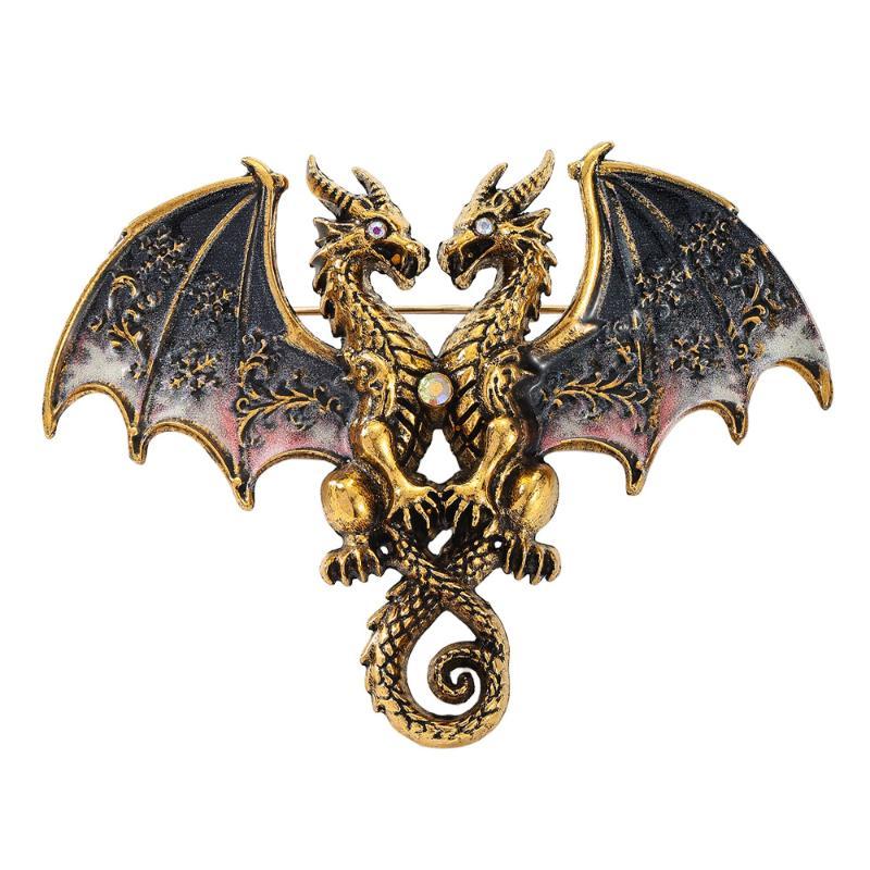 Matte Finish Metal Double Headed Dragon Brooch 1Pcs Unisex Animal Pin Fashion Accessory for Blazer Backpack Daily Outfit