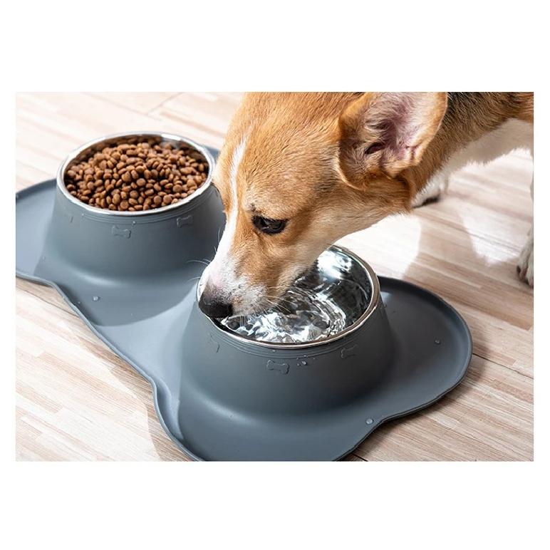 Stainless Steel Pet Dog Feeder Silicone Anti-spill Cats Dog Double Bowl Pet Feeding Drinking Water Bowls Dog Food Dispenser
