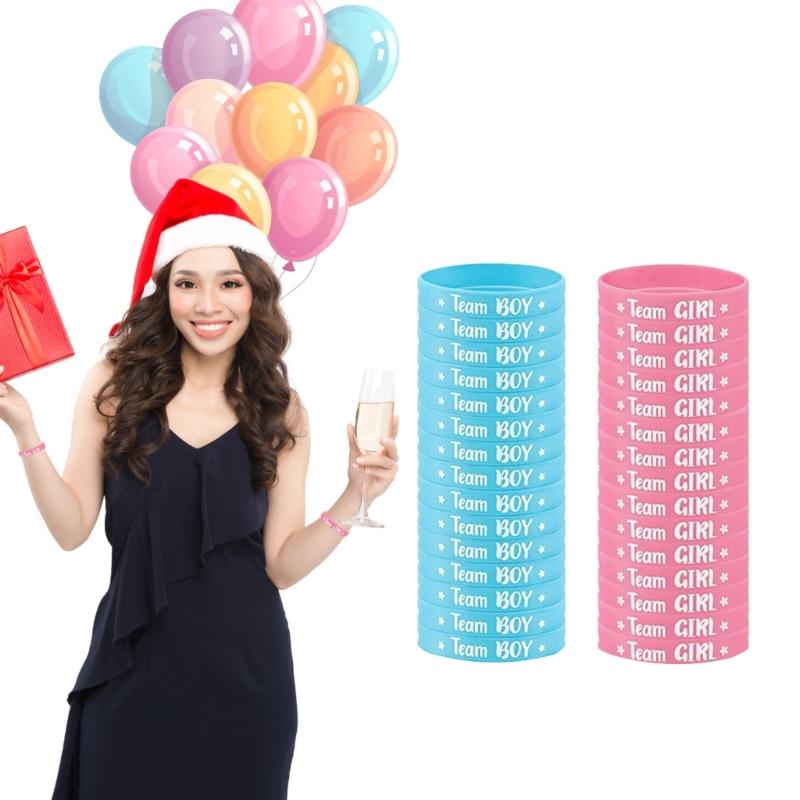 Comfortable Baby Gender Expose Party Bracelets Soft Silicone Wristbands with Pattern for Celebration