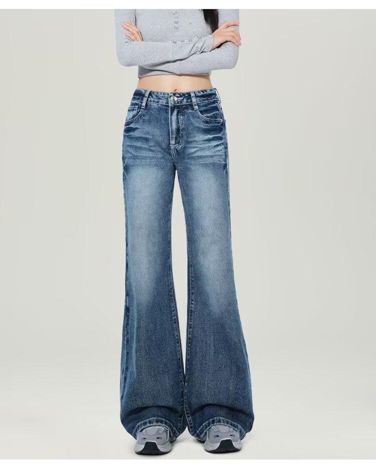 2026 Women s Low-Waist Slimming Loose Flare Jeans: Floor-Length, Wide-Leg, American Washed S