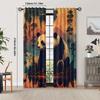 2pcs Vintage Panda Print Blackout Curtains - Matte Polyester, Rod Pocket Design with Eyelet, Machine Washable, Fashionable