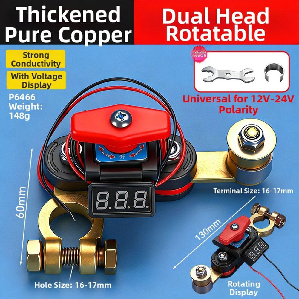 360 Degree Rotating Car Battery Disconnect Switch Heavy Duty Brass For 12V 24V Vehicle Negative Terminal Circuit Breaker Tool