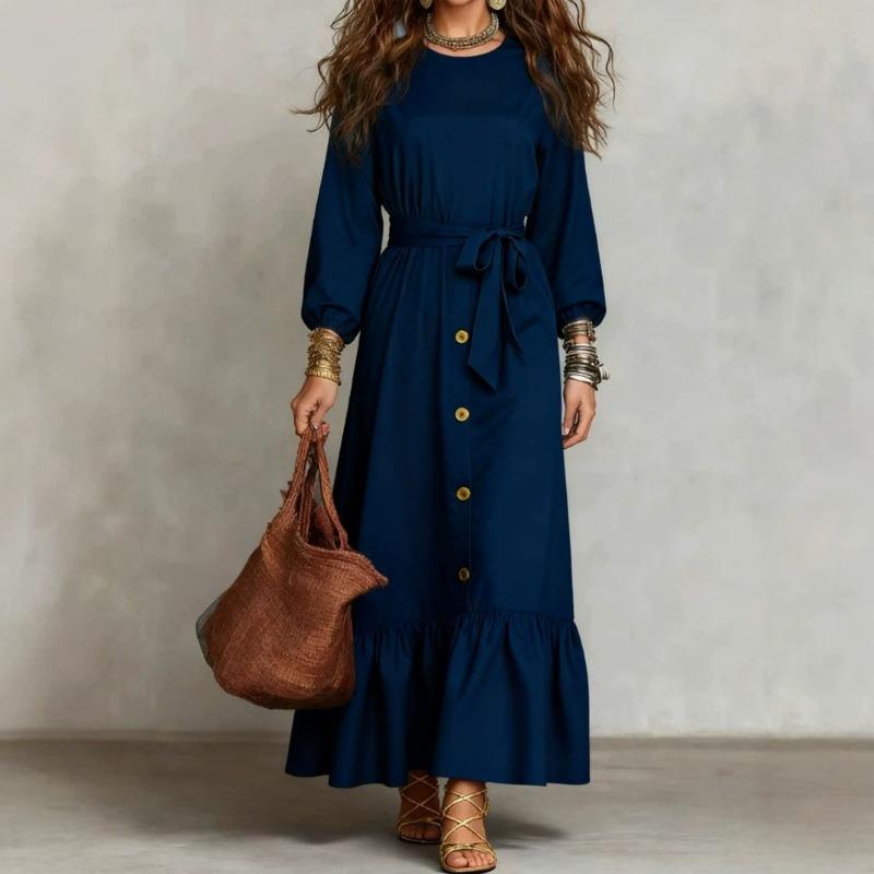 Independent Station Women's Elastic Waist Dress Splicing Solid Color Ruffle Edge hem Dress