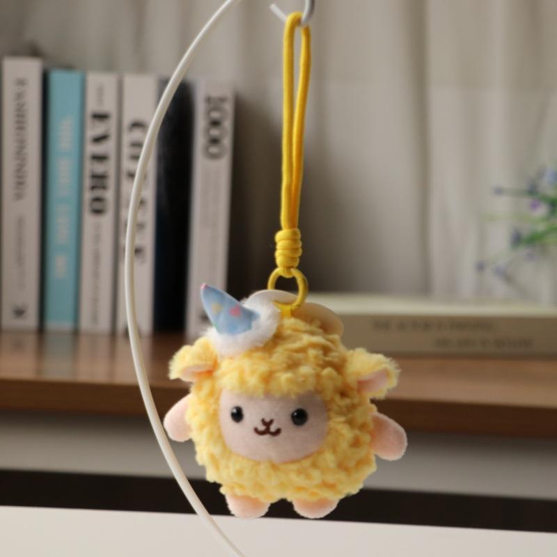 Fluffy Soft Mini Sheep Keychain Cartoon Anime Stuffed Lamb Pendant Adorable Bag Accessory for Girls School Backpack