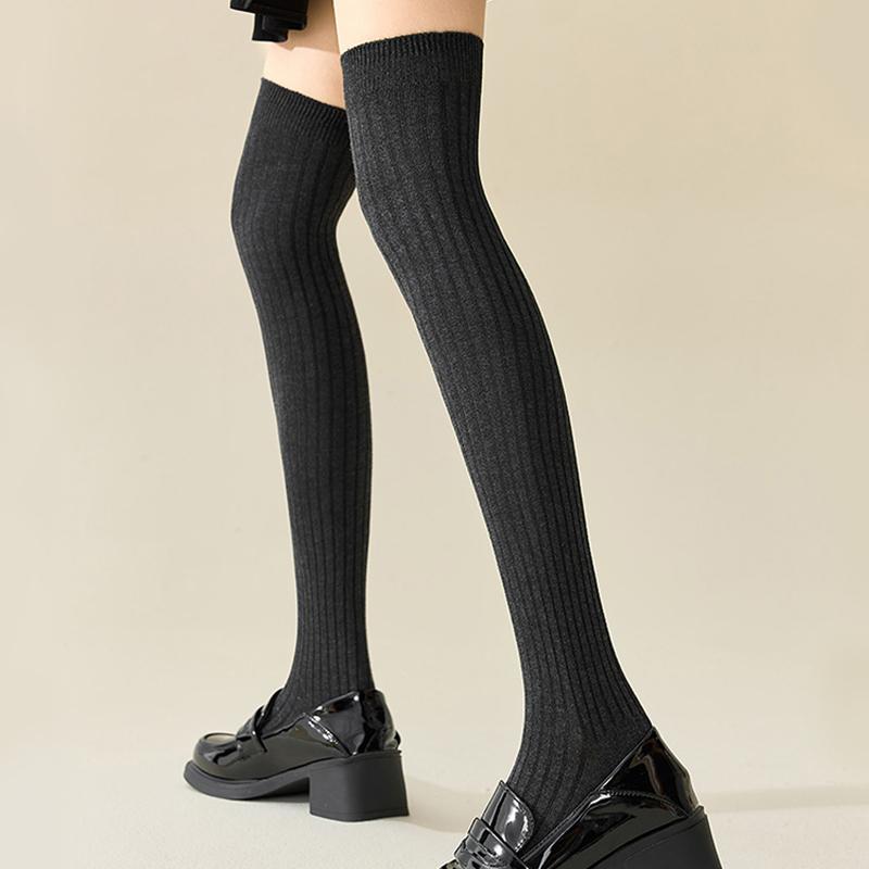 1 Pair Thigh Socks Playful One Size Warmth Knit Socks Minimalist Style High Stretch Versatile Multiple Colors