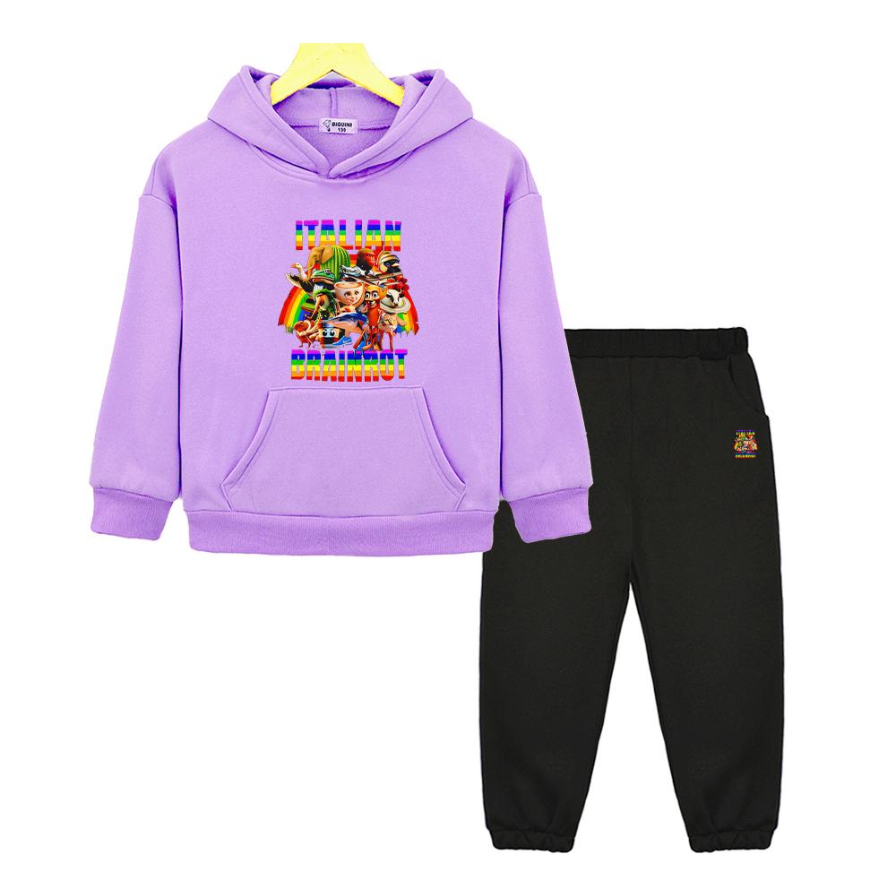 Italian Brainrot Autumn Anime hoodie Fleece Sweatshirt Jacket 2pcs pullover+Pants boys girls Hooded Sets kids boutique clothes