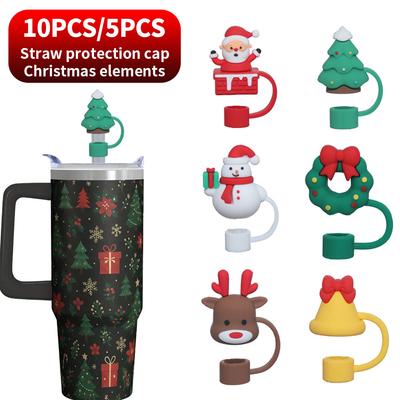 5, 10- Creative Christmas Elements 10MM Straw Protective Cap Water Cup Straw Dust Cap