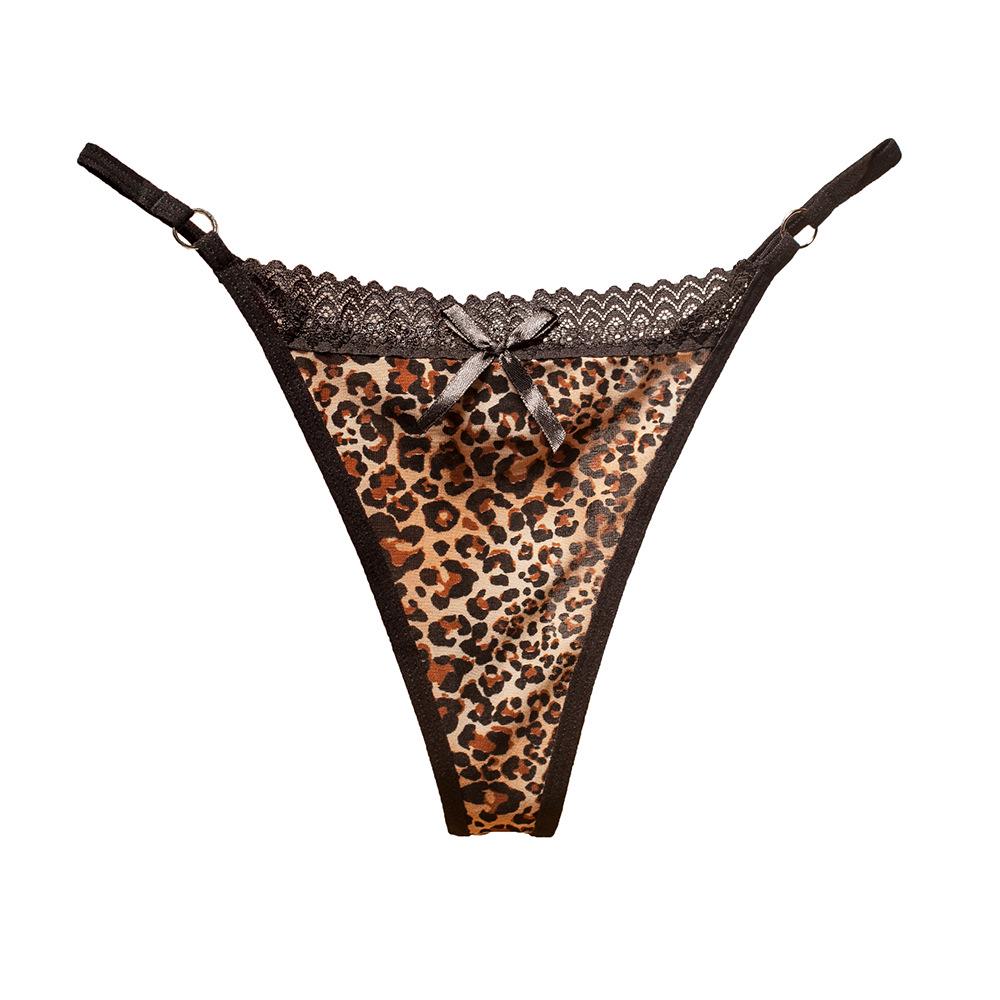 Leopard Print Lace Thong - Sexy, Seductive, and Hollowed-Out Women's Lingerie