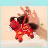 Traditional Style Plush Horse Keychain With Embroidered Lucky Symbols For Gift And Collection