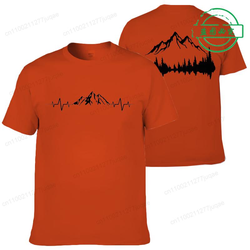 Summer Men's Clothing Casual Loose Tees Mountains and Trees Print Sports O Neck Short Sleeve T-shirt Mountains Heartbeat Tops