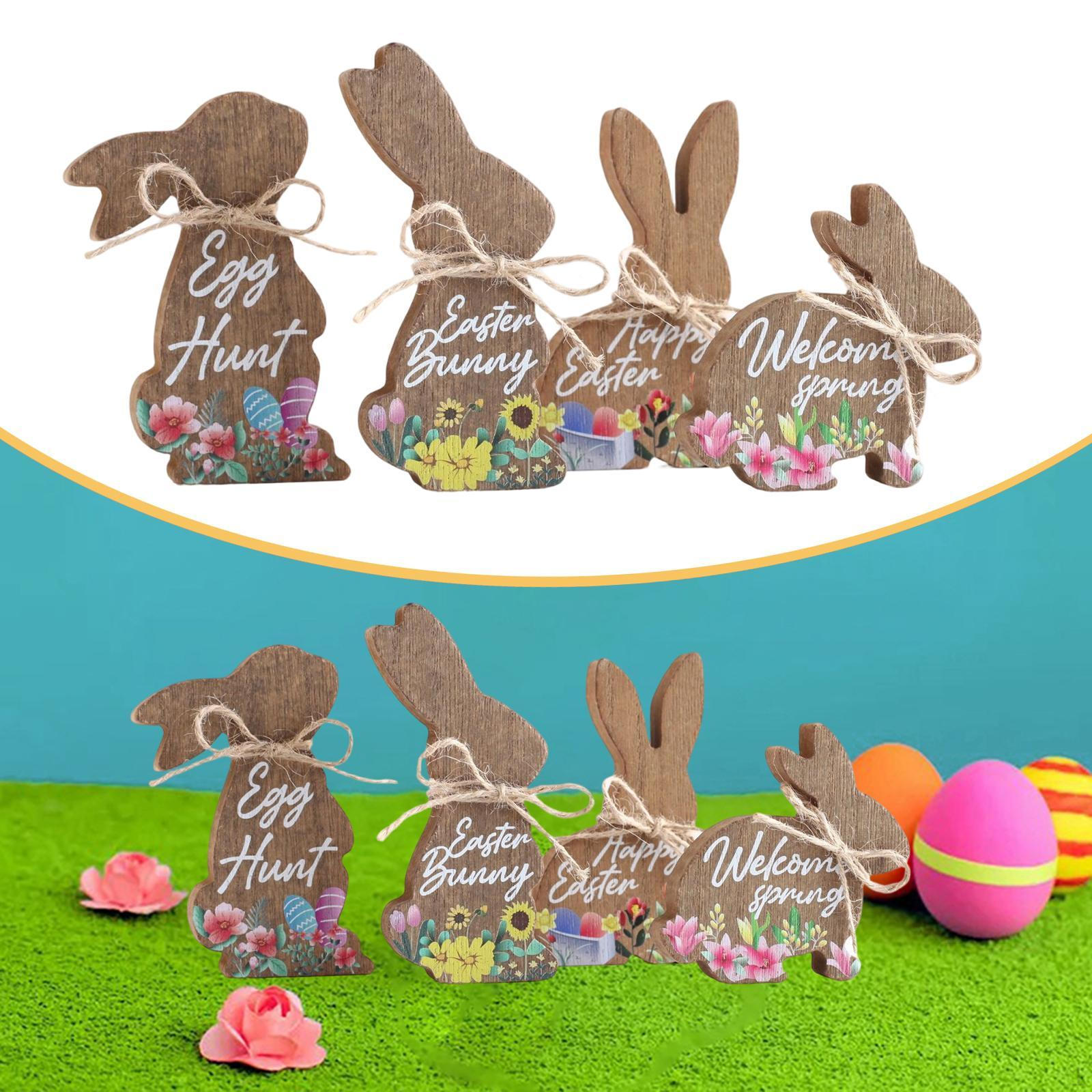 

4x Easter Bunny Decorations Sign Birthday Gifts Ornaments Decor for