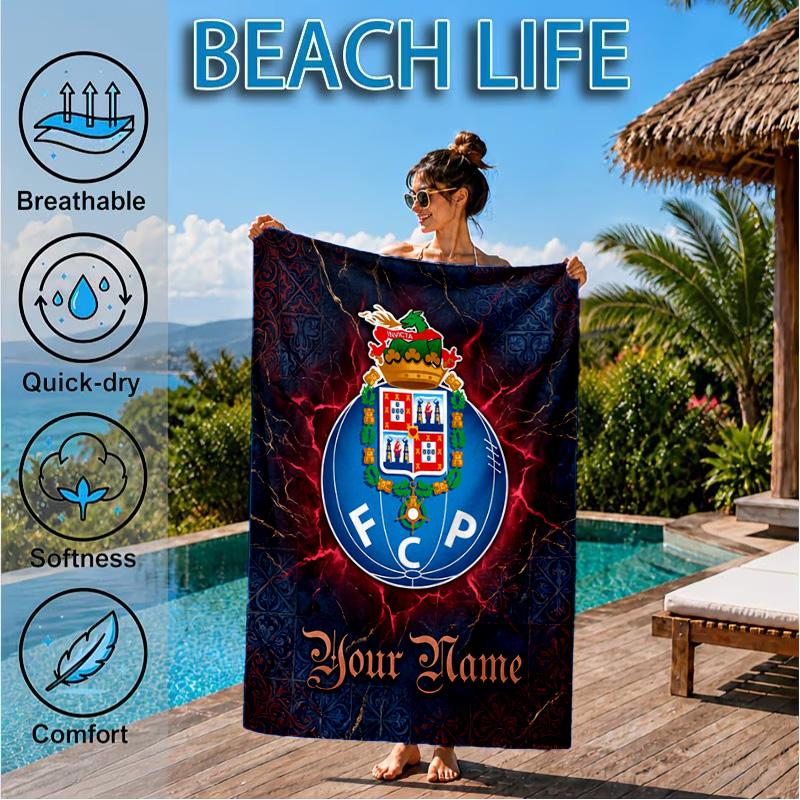 Custom Name Beach Towel Fc Porto Crest Design Soft and Quick-drying Beach Towel, Suitable for Travel, Swimming Pool, Gym, Yoga, Gifts