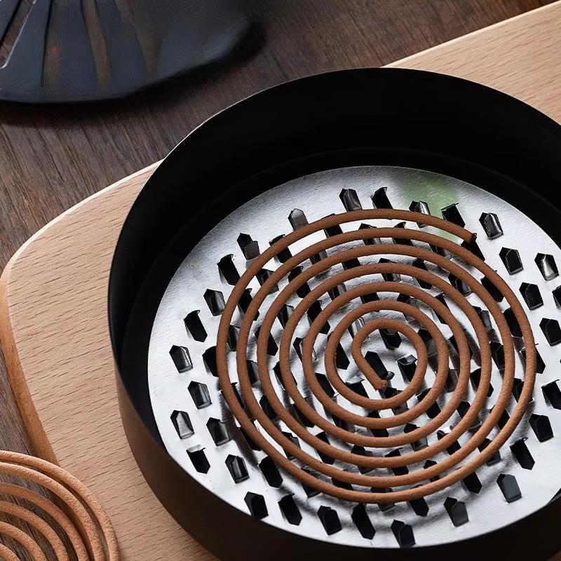 Mosquito Coils Holder Carbon Steel Paint Mosquito Coil Box with Cover Round Mosquito Coil Tray Easy Clean Anti-Mosquito Supplies