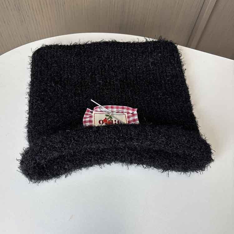 Cute Cartoon Cat Ear Patch Wool Hat Women S Knitted Hat Thermal Ear Protection Hat M（56-58cm） чёрный