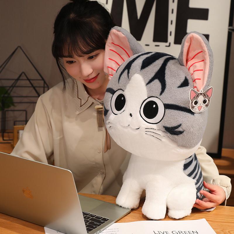Kawaii Cheese Cat Plush Doll Black and White Standing Cheese Cat Plush Toy Soft Stuffed Cotton To Accompany The Sleeping Doll