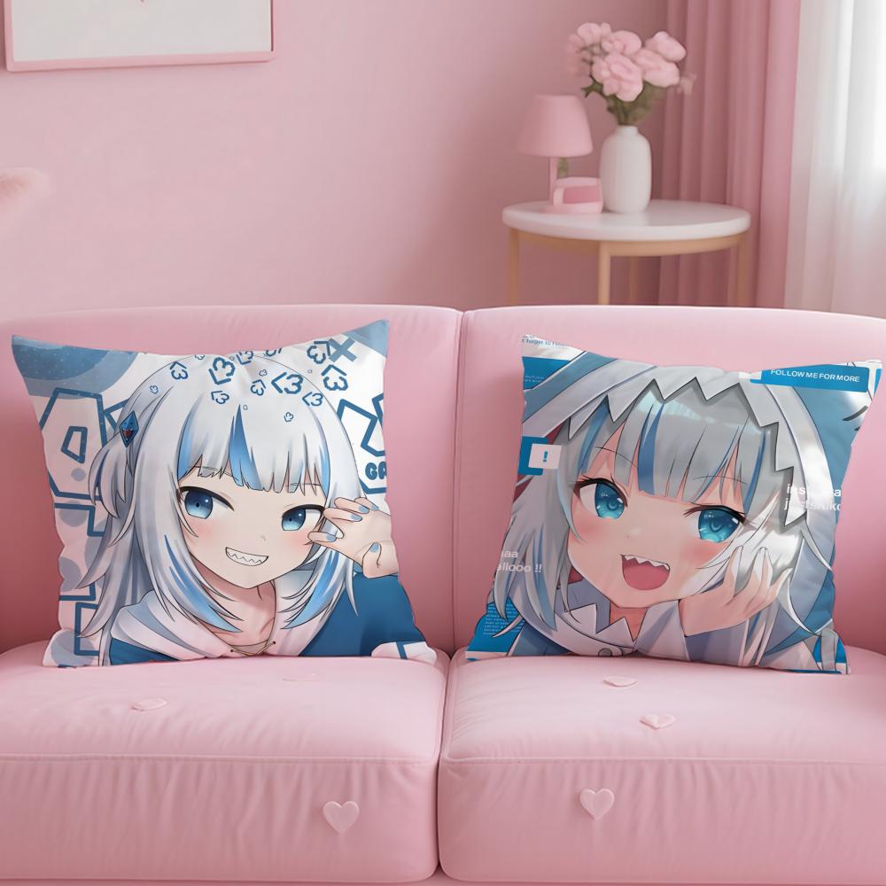 virtual idol Gawr Gura Hololive EN Cushion Cover Soft EasyWash Pillow Case Versatile for Couch Bed Travel and Office