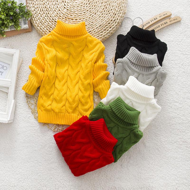 Children's Wool High-Neck Sweater, Cable Knit, Black/White, Unisex Autumn Top