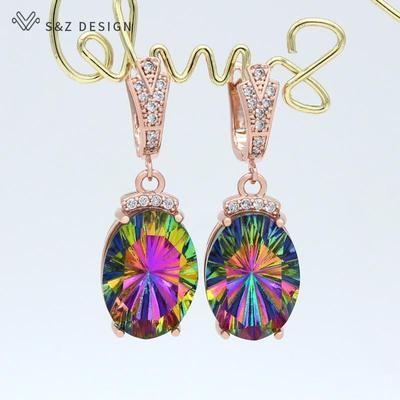 Fashion Luxury Large Oval Drop Earrings Cubic Zirconia Eardrop For Women Wedding Elegant Rose Gold Color Jewelry