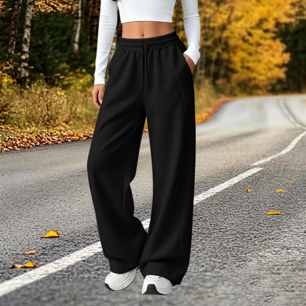 Women's Fashion Button and Zip Wide Leg Joggers with Elastic Waistband