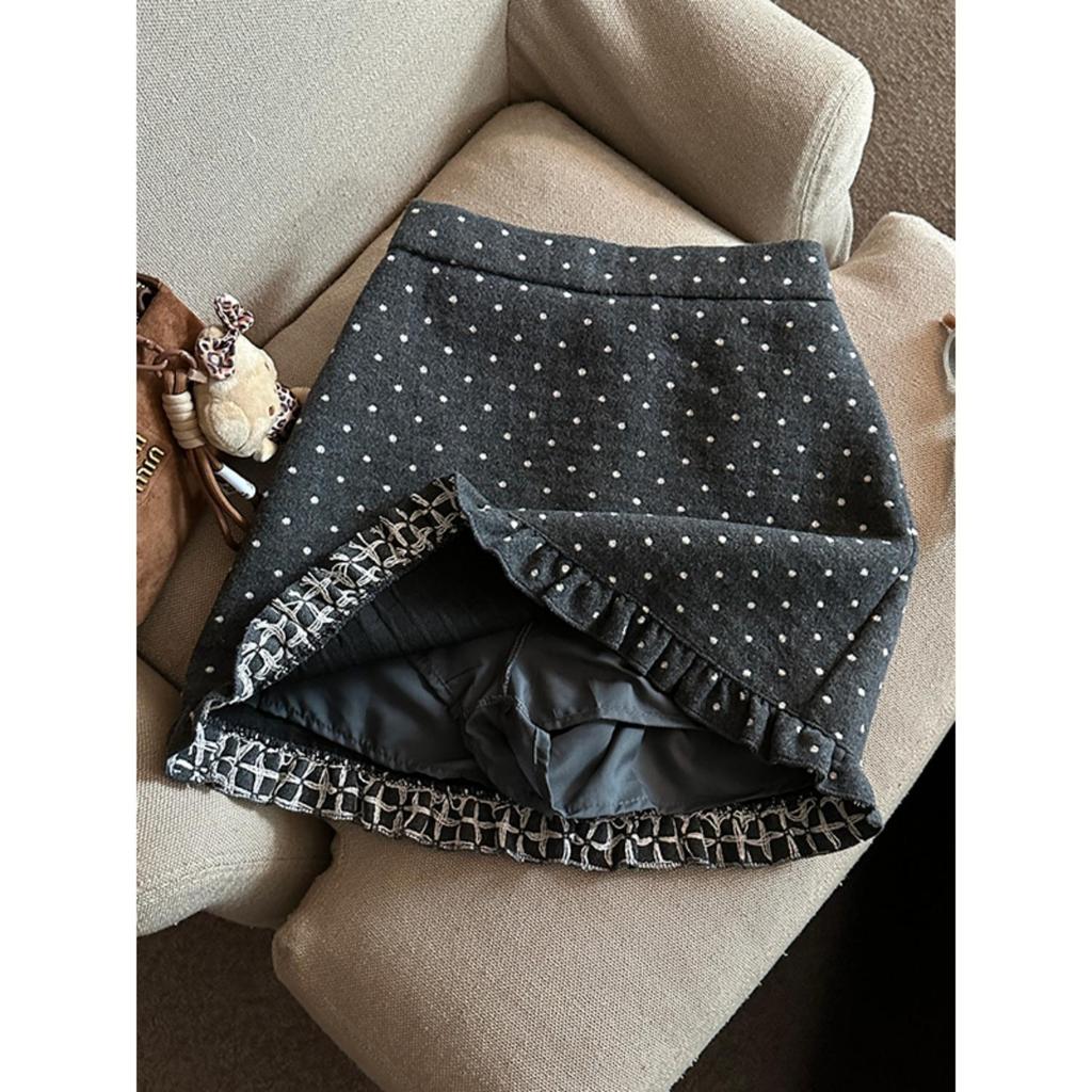 Plus-Size Women's Polka Dot Ruffle Lace Mini Skirt - High Waist, Slimming & Hip-Hugging Design