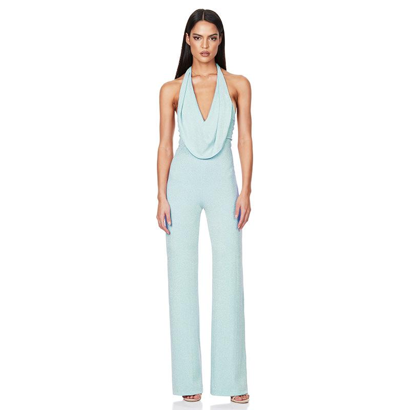 Dame sommerjumpsuit med halterneck og ermeløs passform