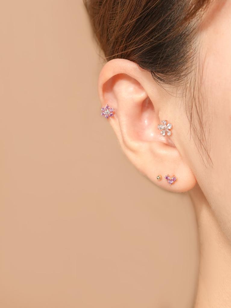 Minimalpiercing [0.8Mm] 14K Internal Moissanite Diamond Color Lovely Flower Labret Piercing Earrings