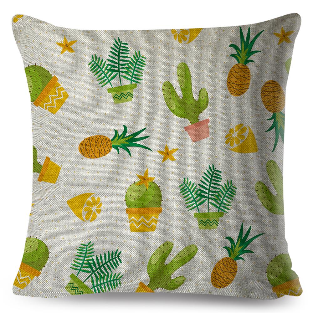 Scandinavian Style Cushion Cover Hand Drawn Cactus Floral Design Soft Square Pillow Gift Home Decor Xcm