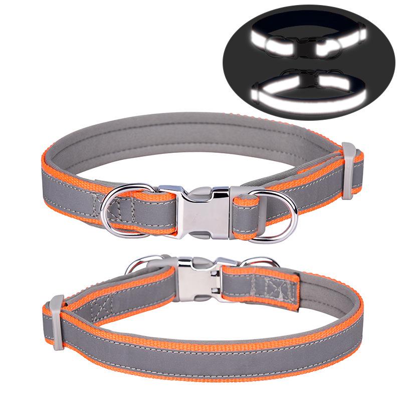 Pet Collar Can Be Engraved Metal Buckle Space Cotton Inner Highlight Reflective Strip Dog Collar Neck Ring