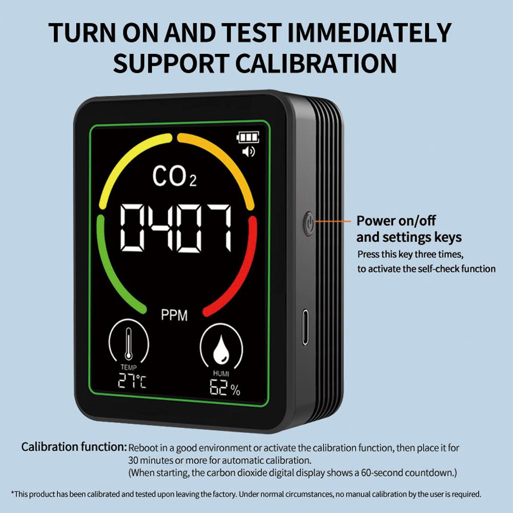 3 In 1 Carbon Dioxide Detector Type-C Rechargeable CO 2 Air Quality Tester Backlit Greenhouse Gas Monitor Air Quality Detecting