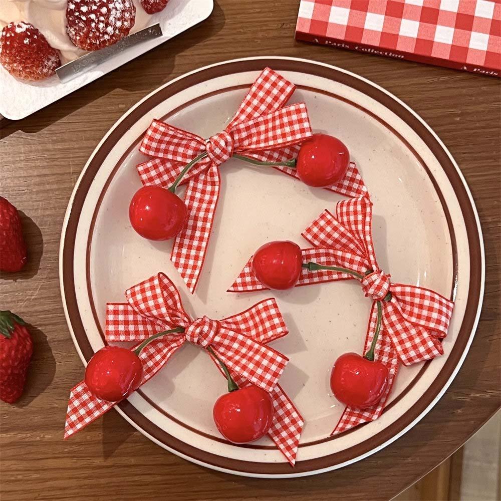 

Side Clip Bow Hair Clip Headwear Cherry Bow Barrettes Fashionable Versatile Cherry Hairpin Girl красный