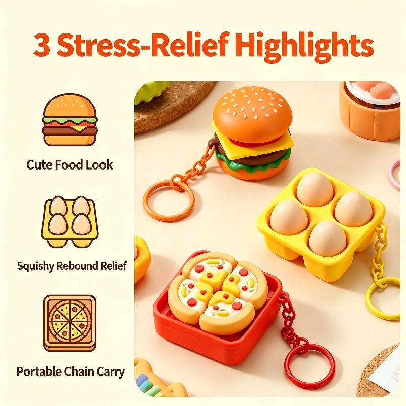 Food Shaped Anti Anxiety Stress Relief Keychain Realistic Creative Soft Squeeze Toy Key Ring for Kids Gift