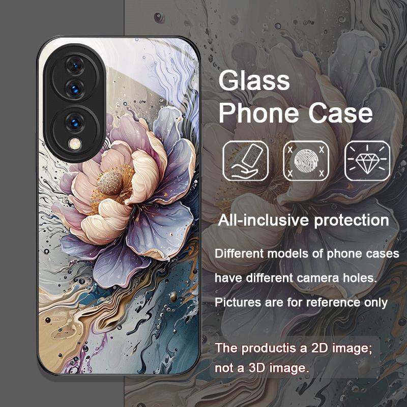 Luxury Lotus Marble Floral Pattern Tempered Glass Phone Case for Huawei Nova 13 12 11 10 SE Mate 70 60 50 ProPlus P60 P40 Cover