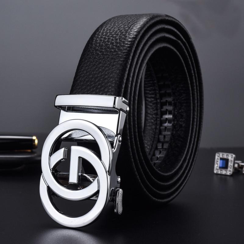 Lychee Grain Leather Smart Casual Belt With Automatic Buckle And Letter Design For Men