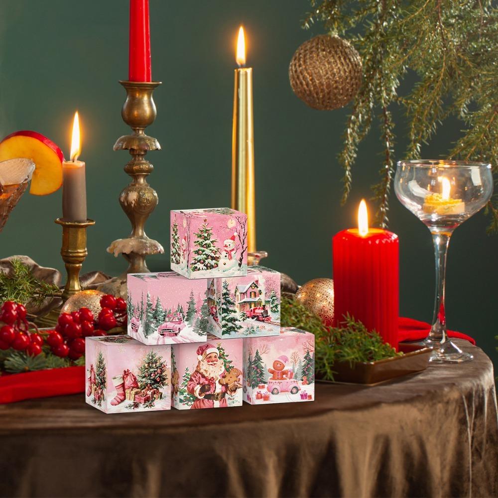 6pcs/set Christmas Candy Box 7x7x7cm Wrapping Boxes New Storage Box  Home Decor