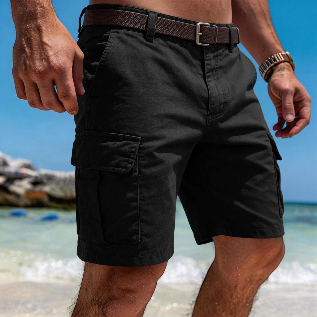 Herr Cargo Shorts med Flera Fickor Avslappnad Passform Bomull Casual Shorts för Utomhusarbete Vandring Resor Vardagsbruk