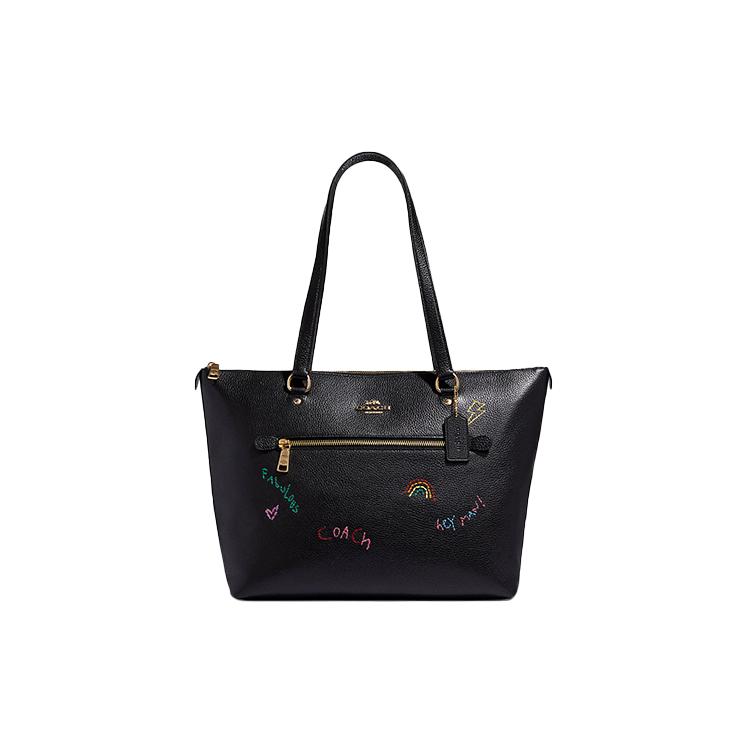 

New COACH Diary Collaboration Gallery Leather Embroidery Tote Bag Shopping Bag Shoulder Bag Handbag Regular Women s Black C8365-IMA47 32.5*14.0*26.9CM
