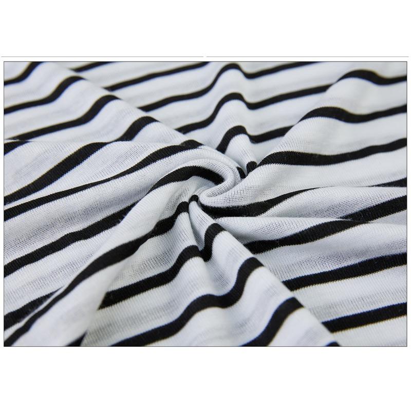 Women's Tencel Wool Naked Feel Fried Thin Skin-friendly Icy Loose T-shirt Summer Short-sleeved Black and White Striped Outerwear Tops