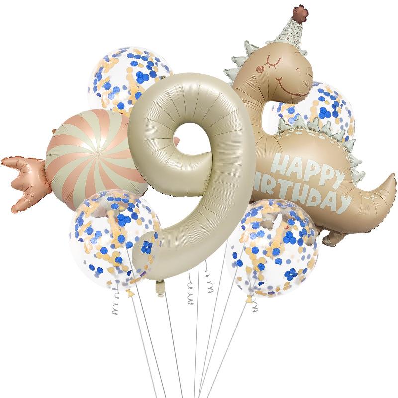 Retro Matte Little Dinosaur Candy Aluminum Film Balloon Set Sequined Birthday Party Atmosphere Arrangement