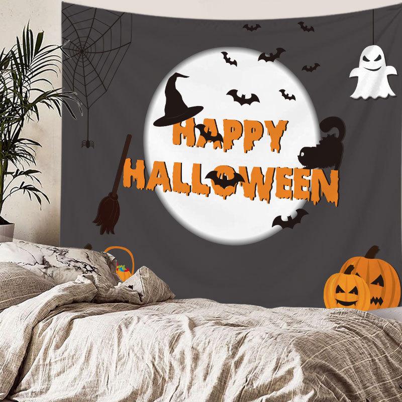 Home bedside room decoration Halloween tapestry, witch skull ghost print hanging cloth, background wall covering