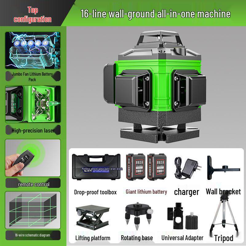 16-Line Green & Blue Laser Level: High Precision, Brightness, Floor-Adhering Infrared Water Level Measurement Tool