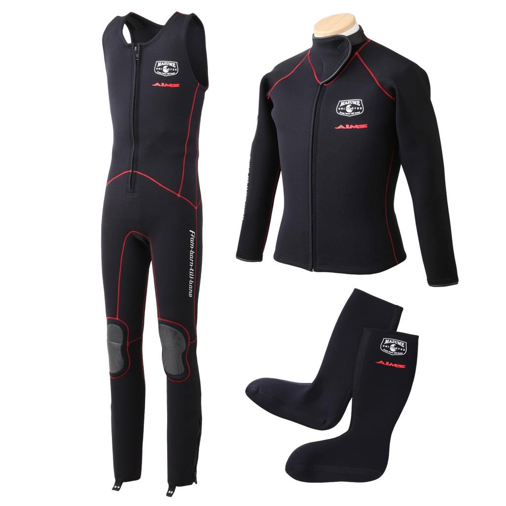 Mazume X AIMS Wetsuit Set Size L 3-Piece (MZWS-320-02), Black,