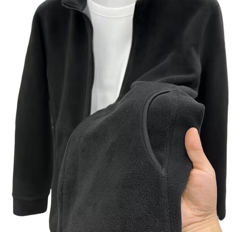 Felpa Uomo Autunno Inverno Taglia Grande con Zip e Collo Alto Manica Lunga Spessa in Pile Colore Unito Larga Casual Giacca